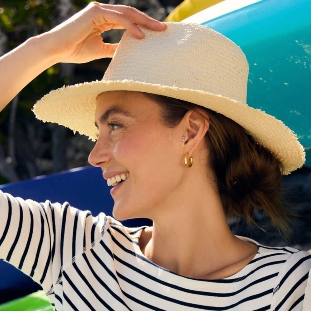 J. McLaughlin NWT Women’s Offshore Straw Hat Natural $148 Rope Trim Gold Beads - Picture 2 of 11